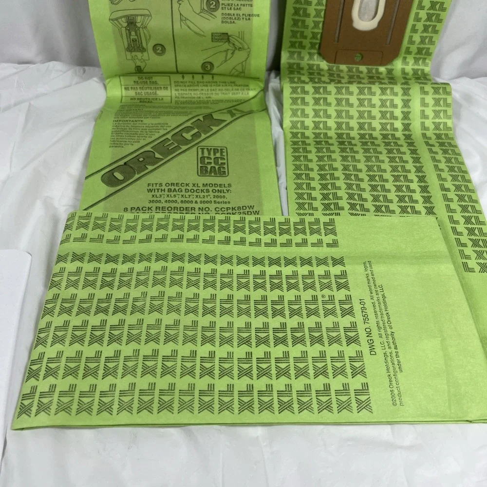 (3) Pack Oreck XL Type CC Hypo-Allergenic Vacuum Cleaner Bags ~ CCPK8DW Open Set